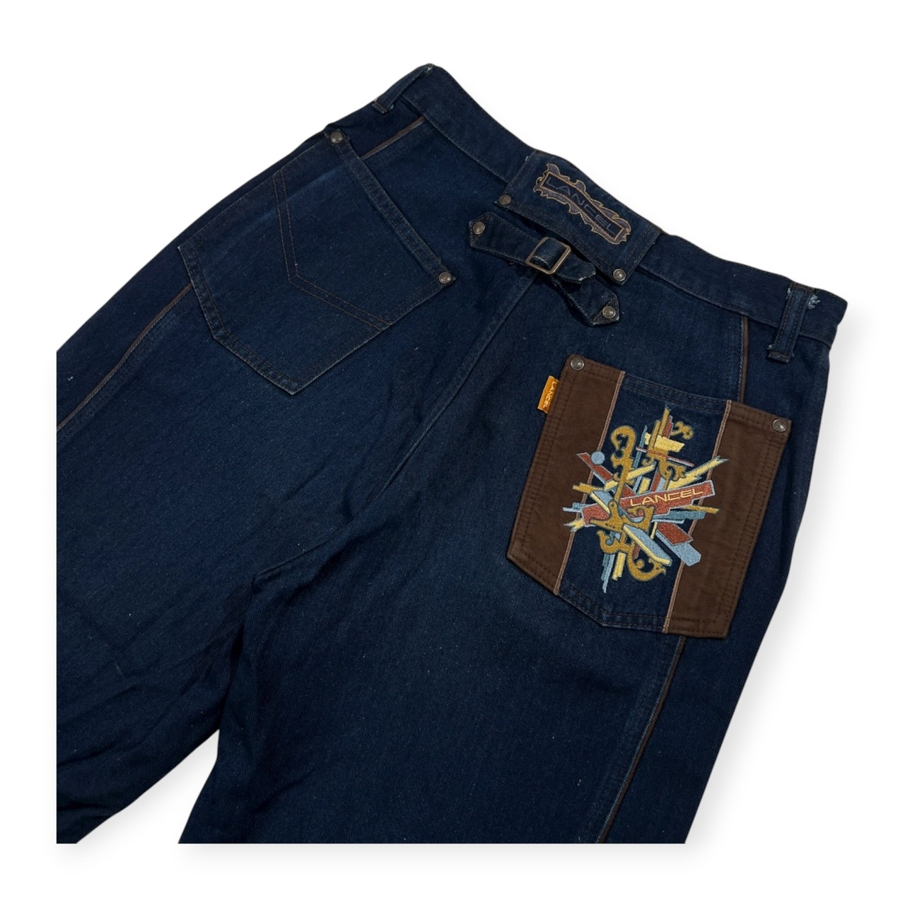 LANCEL ランセル バックデザイン デニム パンツ ジーンズ サイズ W32 /インディゴ/日本製/バックストラップ