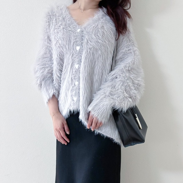 ハートボタン シャギーニット カーディガン 3410010