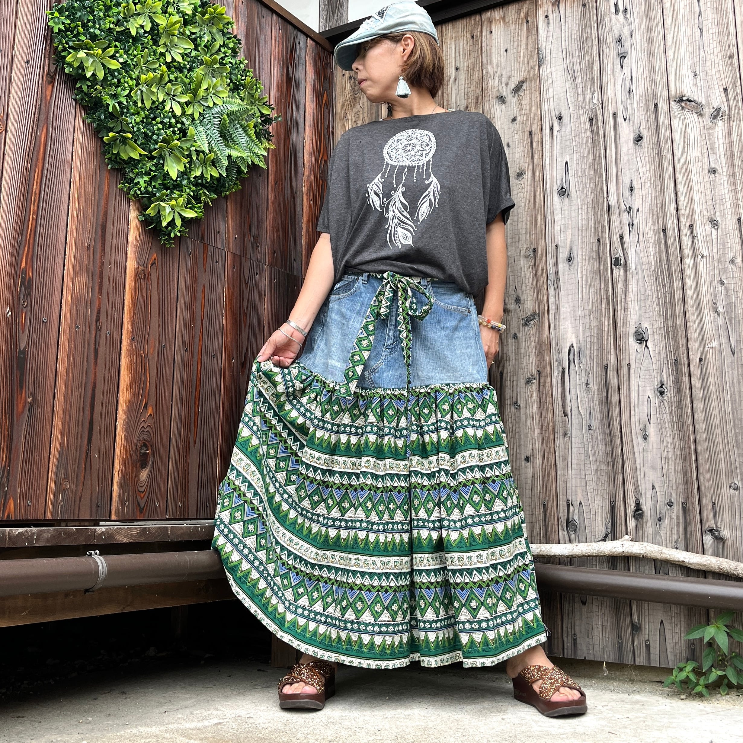 リメイクデニム切り替えスカートB | アジアン雑貨ルチュ