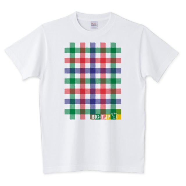 冬T！7XL(身巾73cmまで）3 COLORチェックTシャツ：ホワイト ※クリスマスカラータイプ