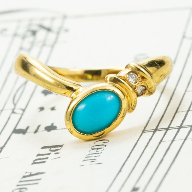 K18　ターコイズ　ダイヤモンド　18金リング　　～青空のブルー。どこまでも清涼な美しさを貴女の指先に～　OKR00180