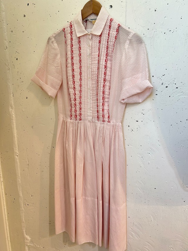 50s 60s red pin dot pin tuck shortsleeve dress