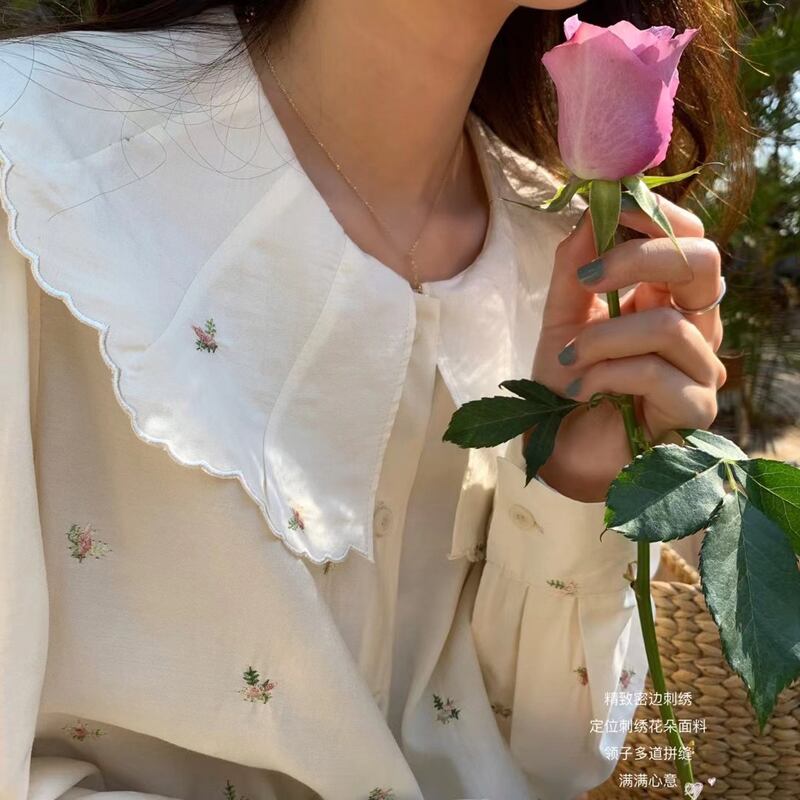 カラーシャツ スプリングルーズ長袖スリーブトップス レディース ロング レッド 刺繍 春物 ビッグFスモールZ韓国4332140558