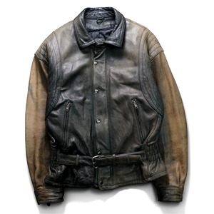 Vintage belted design fade leather jacket