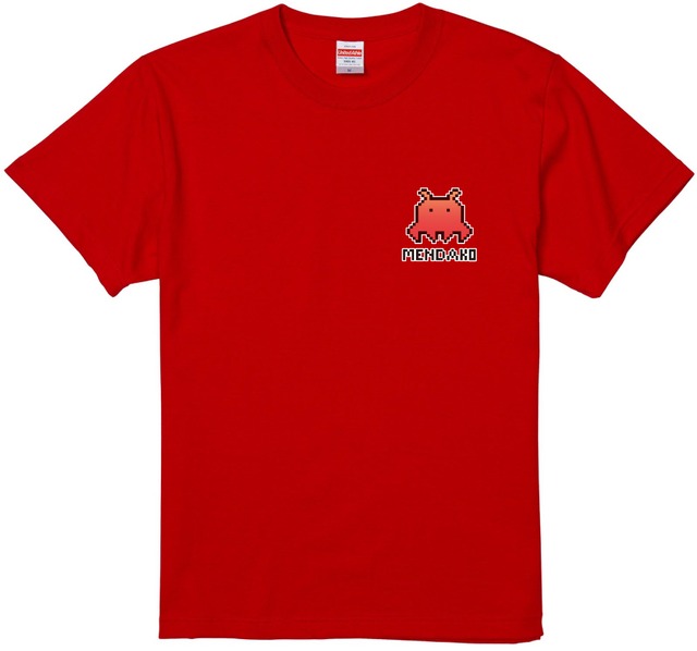 ドット風メンダコ  ワンポイントTシャツ　レッド