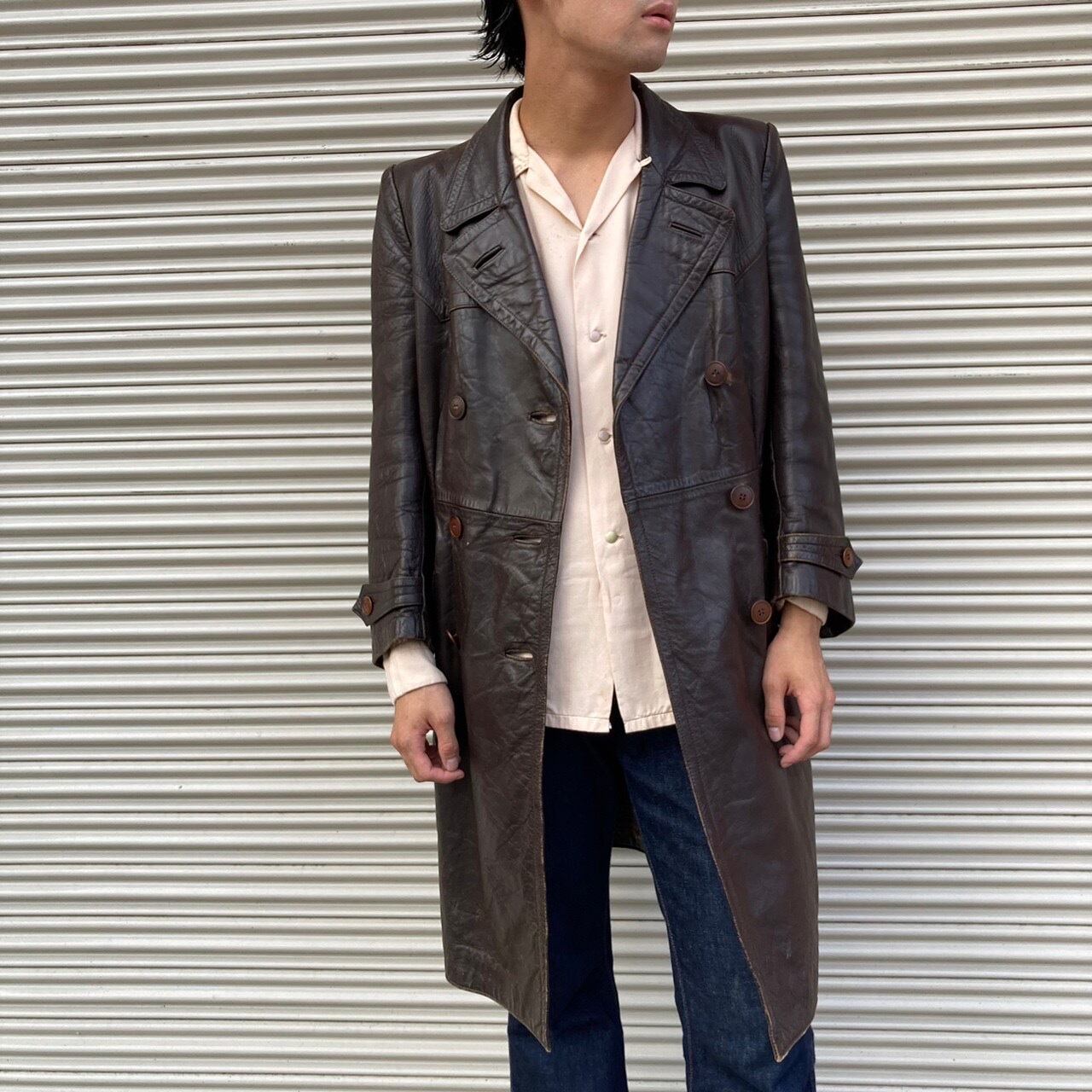 50's60's 希少ヴィンテージ レザーカーコート TALON 裏地チェック