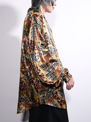 "zebra × leopard" oversize satin sheer shirt