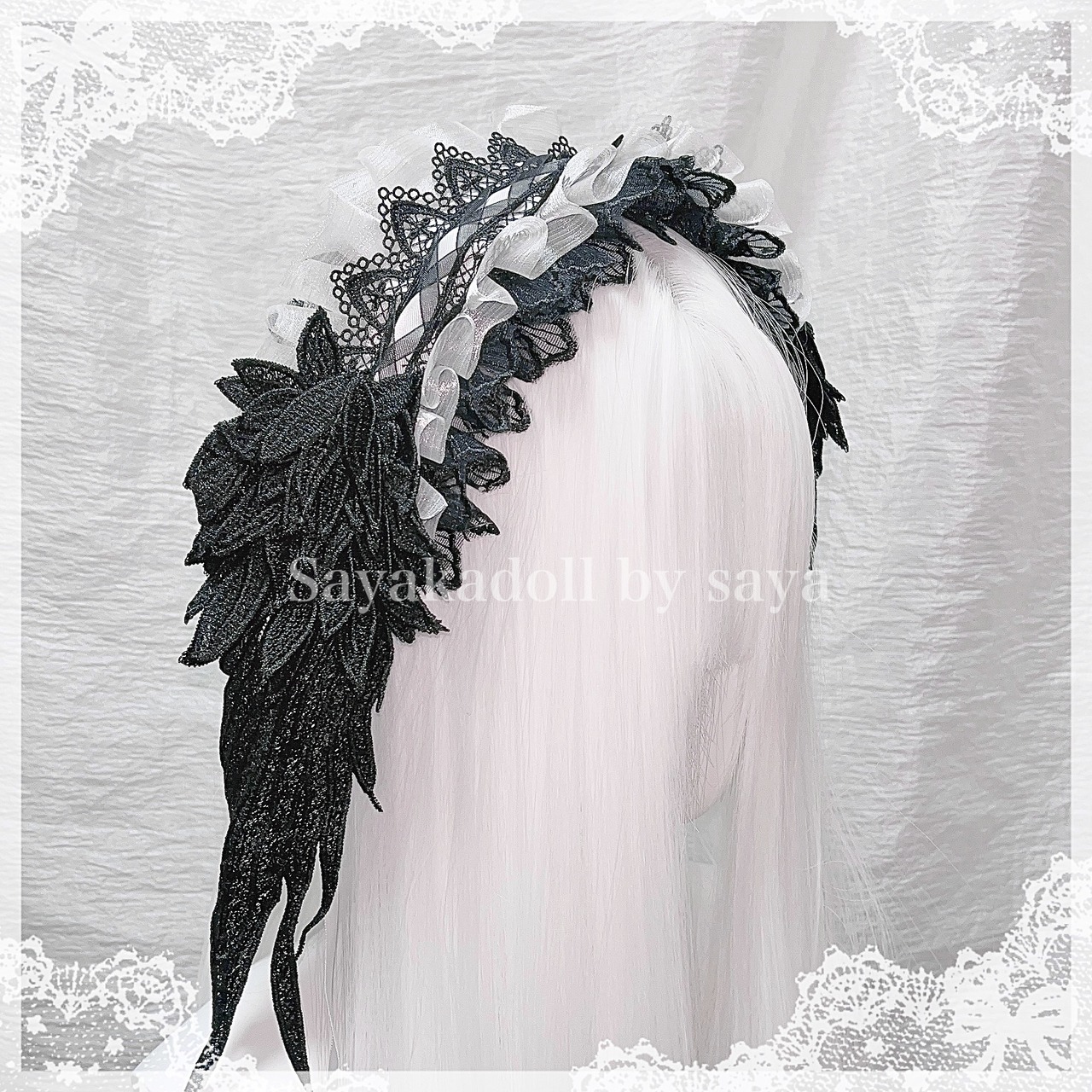 ♡ Gothic feather オーガンジーフリルリボンヘッドドレス green ♡