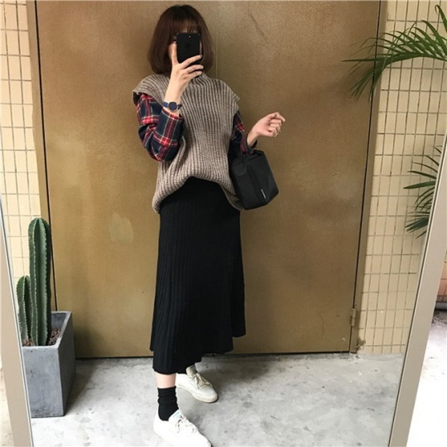 【スカート】韓国 韓国ファッション　スカート フレア フレアスカート ニットスカート プリーツ Aライン スカート プリーツスカート ウエストゴム ボトムス 冬 オフィス レディース ファッション