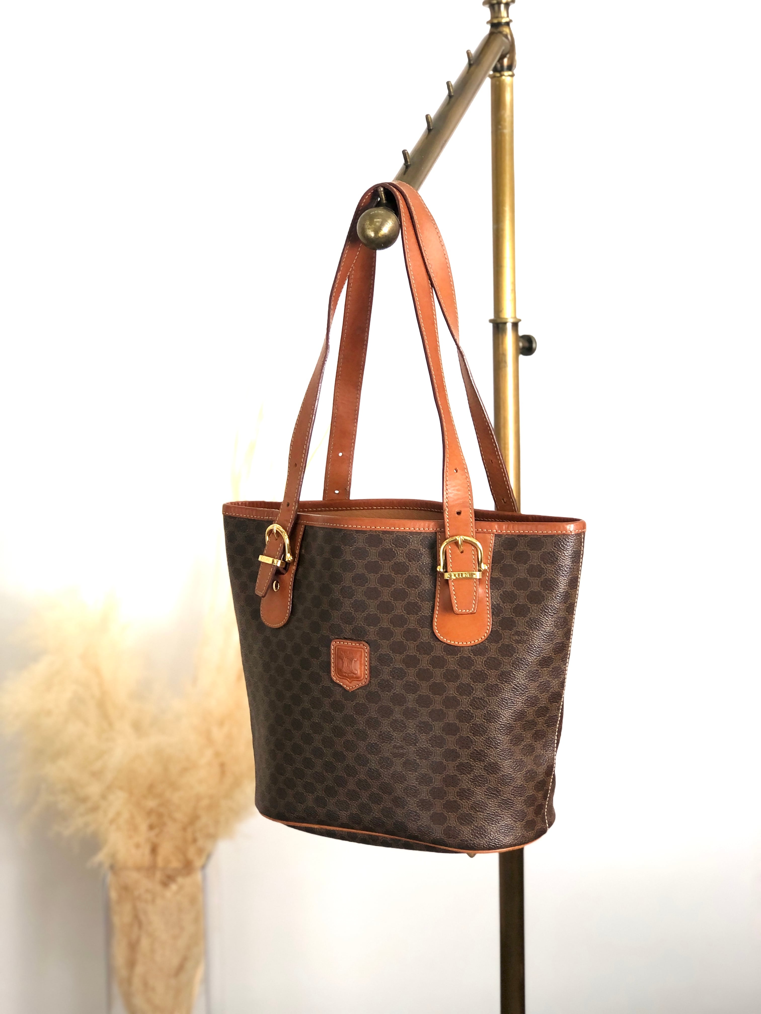 CELINE セリーヌ マカダム トートバッグ ブラウン ブラゾン型押し PVC レザー vintage ヴィンテージ オールド 4tv5ky