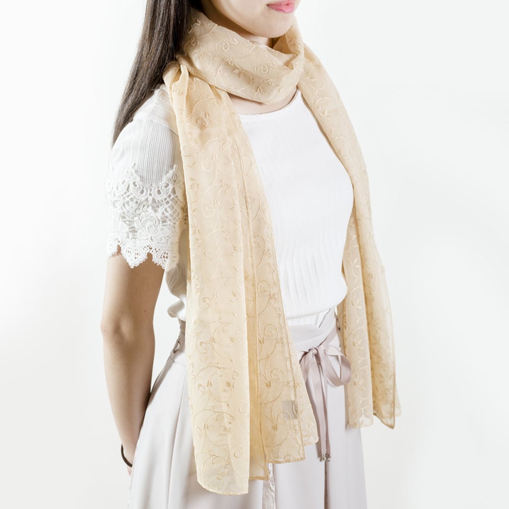 【美品】伊と幸ROWSILK手染め（友禅染）正絹（トールサイズ） クチュール絹ストール（クリーム） | 伊と幸公式オンラインストア