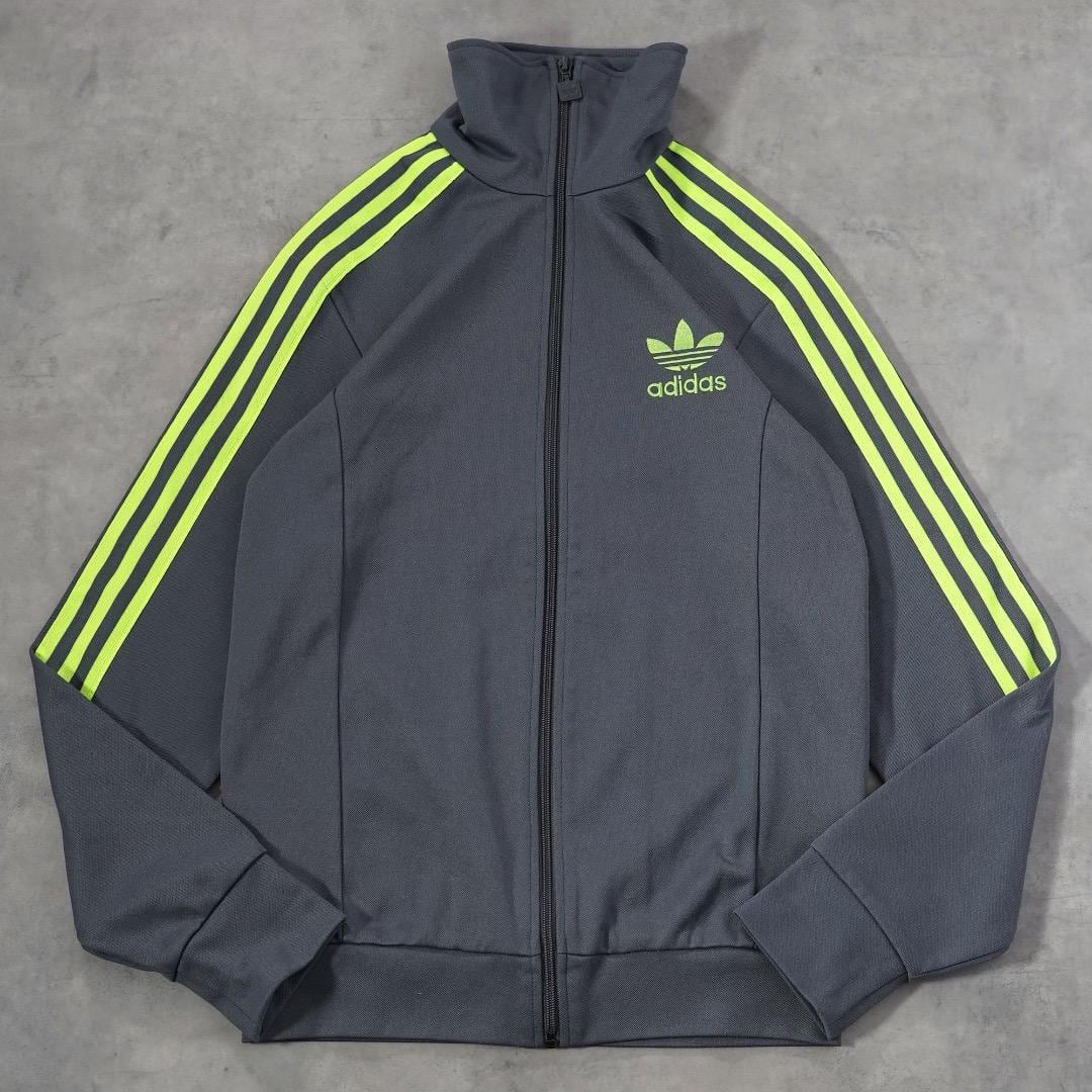 アディダス トラックジャケット 古着 刺繍 襟高 古着 グレー 黄 19263