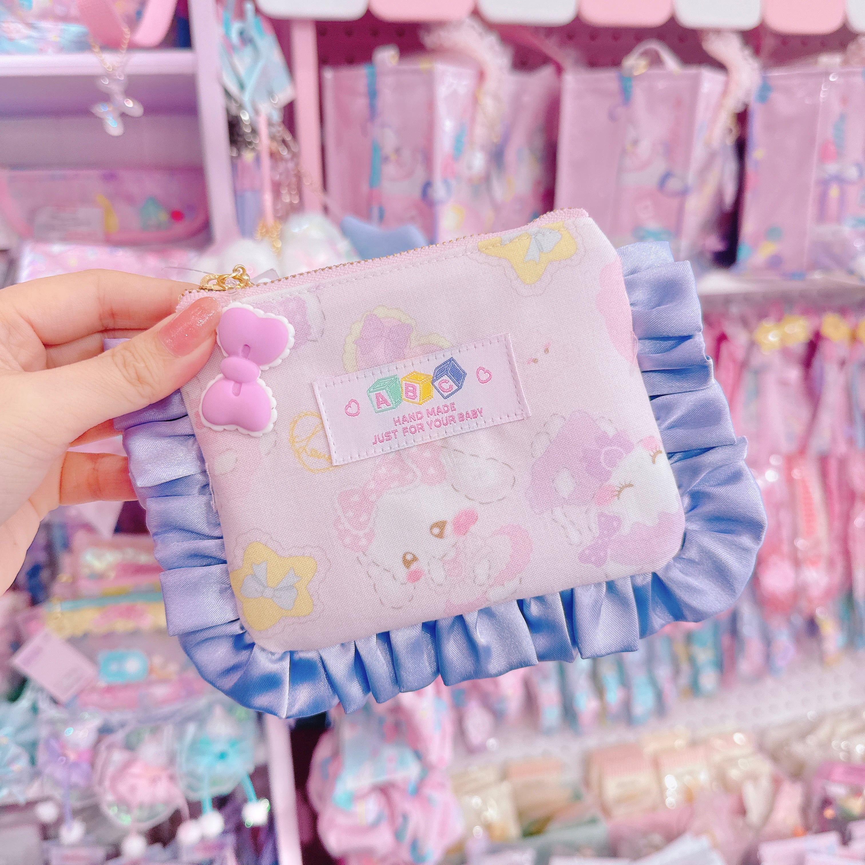 【E3】103-12サテンフリルコットンレースミニポーチ