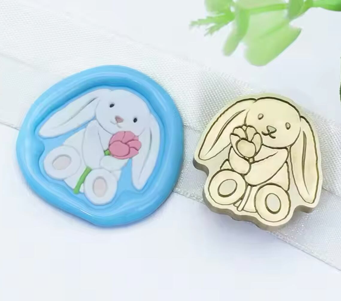 スタンプ(花を抱えたうさぎ)