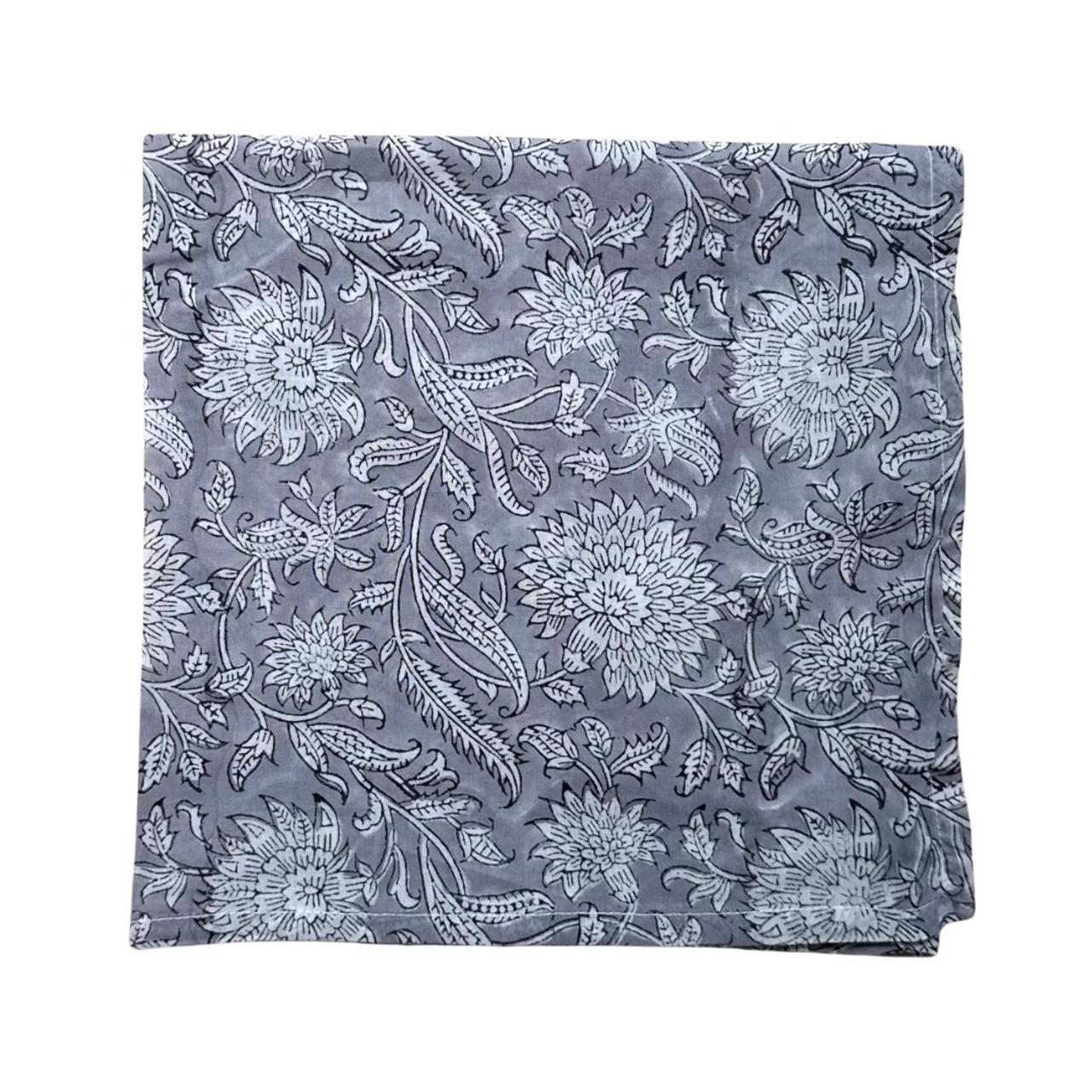 No.63 | インドの木版染めハンカチ | 薄グレー×白花
