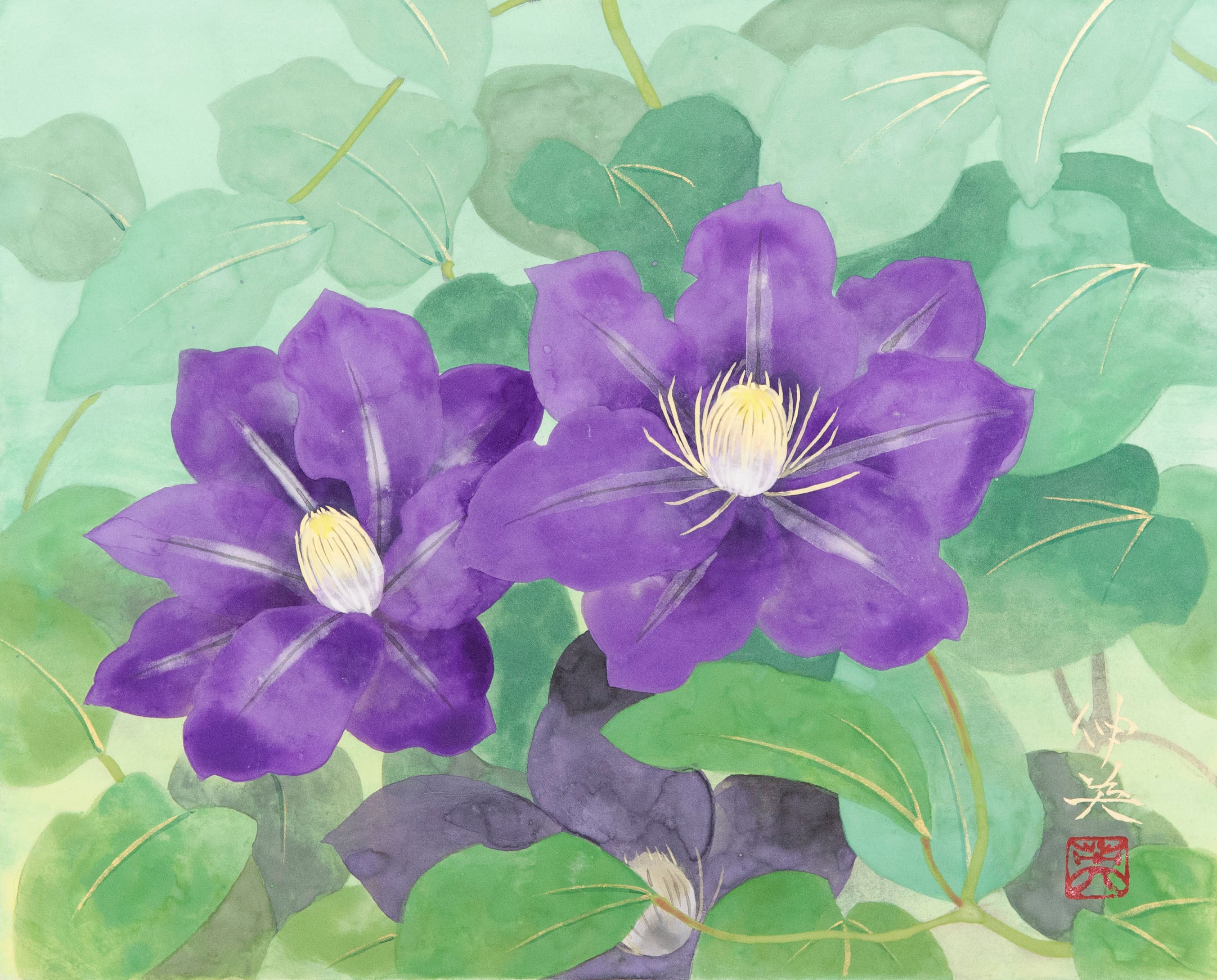日本画　クレマチス クレマチス（日本画）Clematis | 牧野伸英の日本画ショップ -Nobuhide