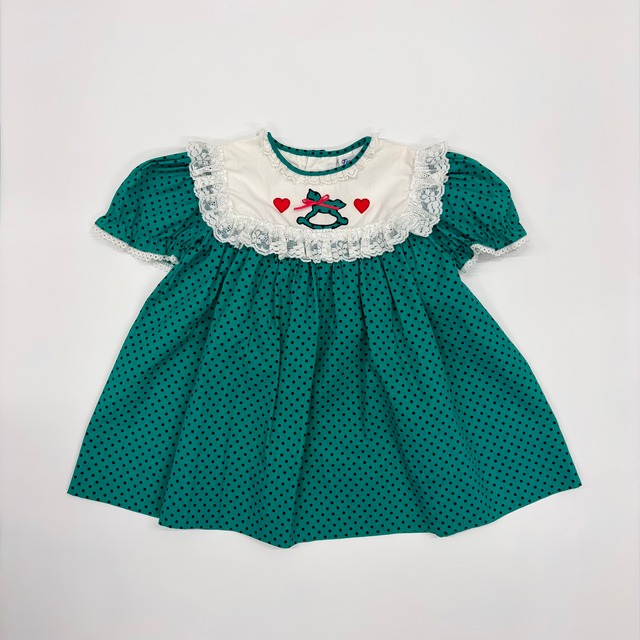 【2-4T】Fayatte rocking horse polka‑dot tunic レース襟 ドット柄チュニック ブラウス ワンピース木馬 水玉 グリーン