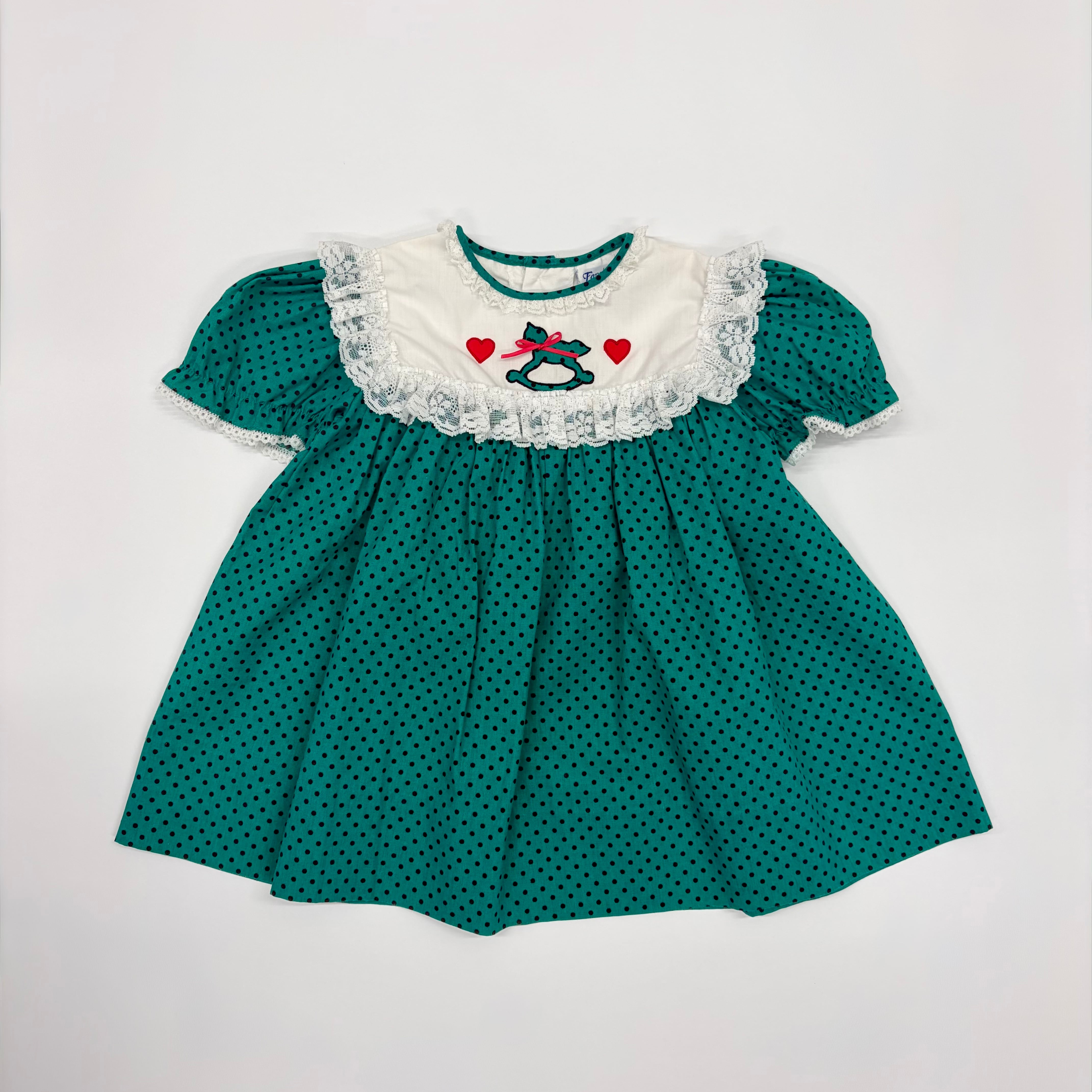 【2-4T】Fayatte rocking horse polka‑dot tunic レース襟 ドット柄チュニック ブラウス ワンピース木馬 水玉 グリーン