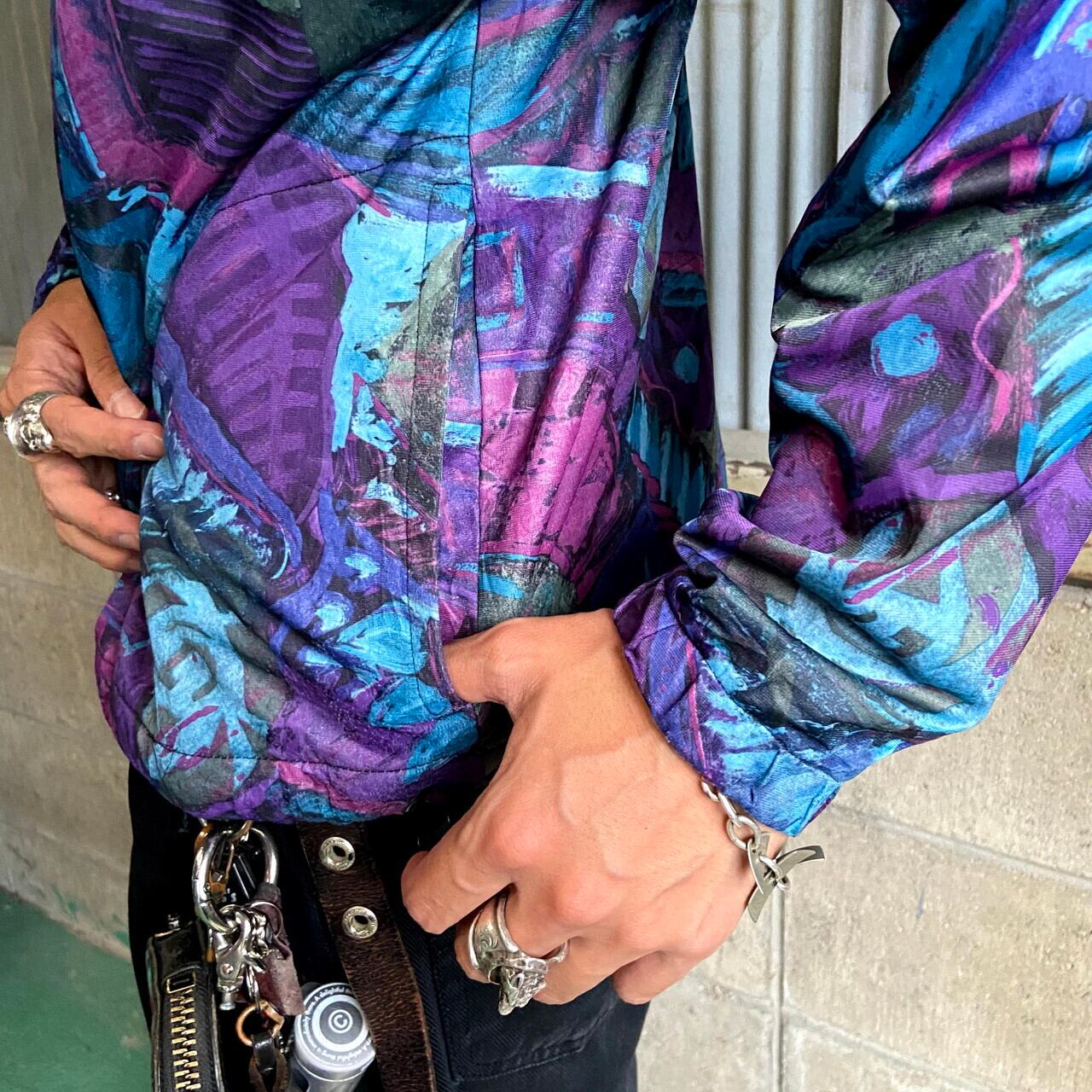 90年代 moving comfort WIND STOPPER 総柄 ハーフジップ プルオーバー 
