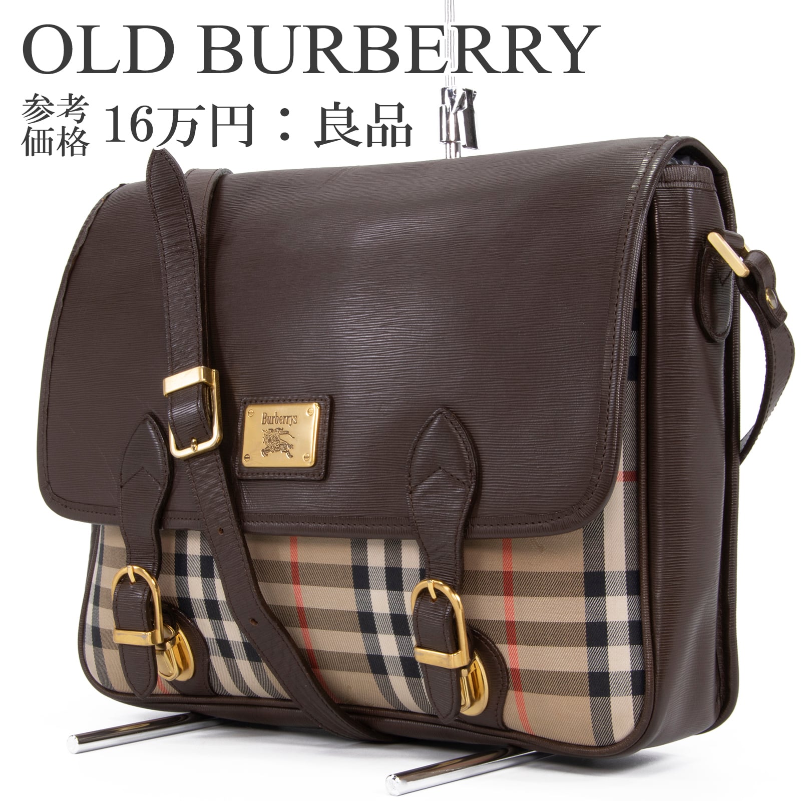本物 送料無料 オールドバーバリー ショルダーバッグ メンズ レディース 茶色 ベージュ 黒 赤 斜め掛け チェック 馬 マーク 鞄 バック I264
