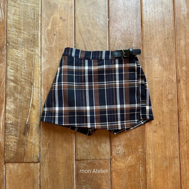 【即納】Mon Atelier check wrap pants(韓国子供服チェックパンツミニスカート)