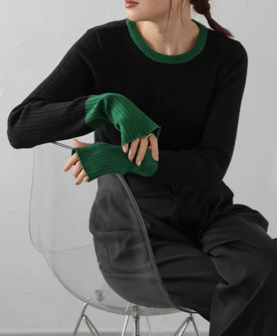 配色フィンガーホールリブニット / 3color