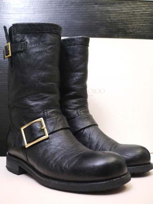 15万★JIMMY CHOO ジミーチュウ 247 BIKER レディース レザー エンジニア ブーツ 黒36.5★ 3シーズン着用可能で便利な定番エンジニアブーツ