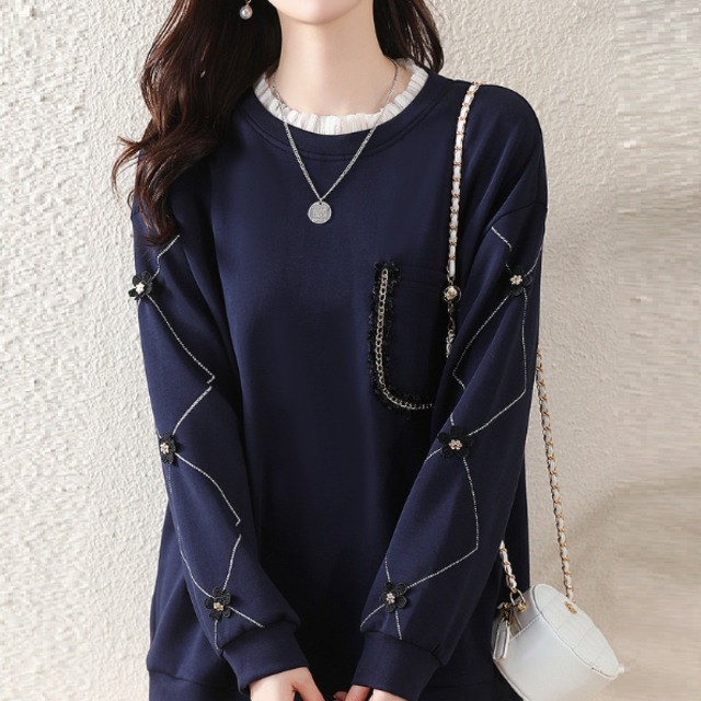 【送料無料】 セーター 30代 40代 女性用 レディース ママ ゆったり 長袖 Uネック Aライン フレア プルオーバー 花モチーフ 装飾 厚手生地 かわいい 大人可愛い 大人女子 こなれ感 シンプル カジュアル 大人 上品 おしゃれ お洒落 ラフ コンサバ デート お出かけ お茶会 女子会 休日 授業参観 冬 着回し プチプライス デイリーユース 普段使い ファッション コーデ スタイル 楽ちん 定番アイテム