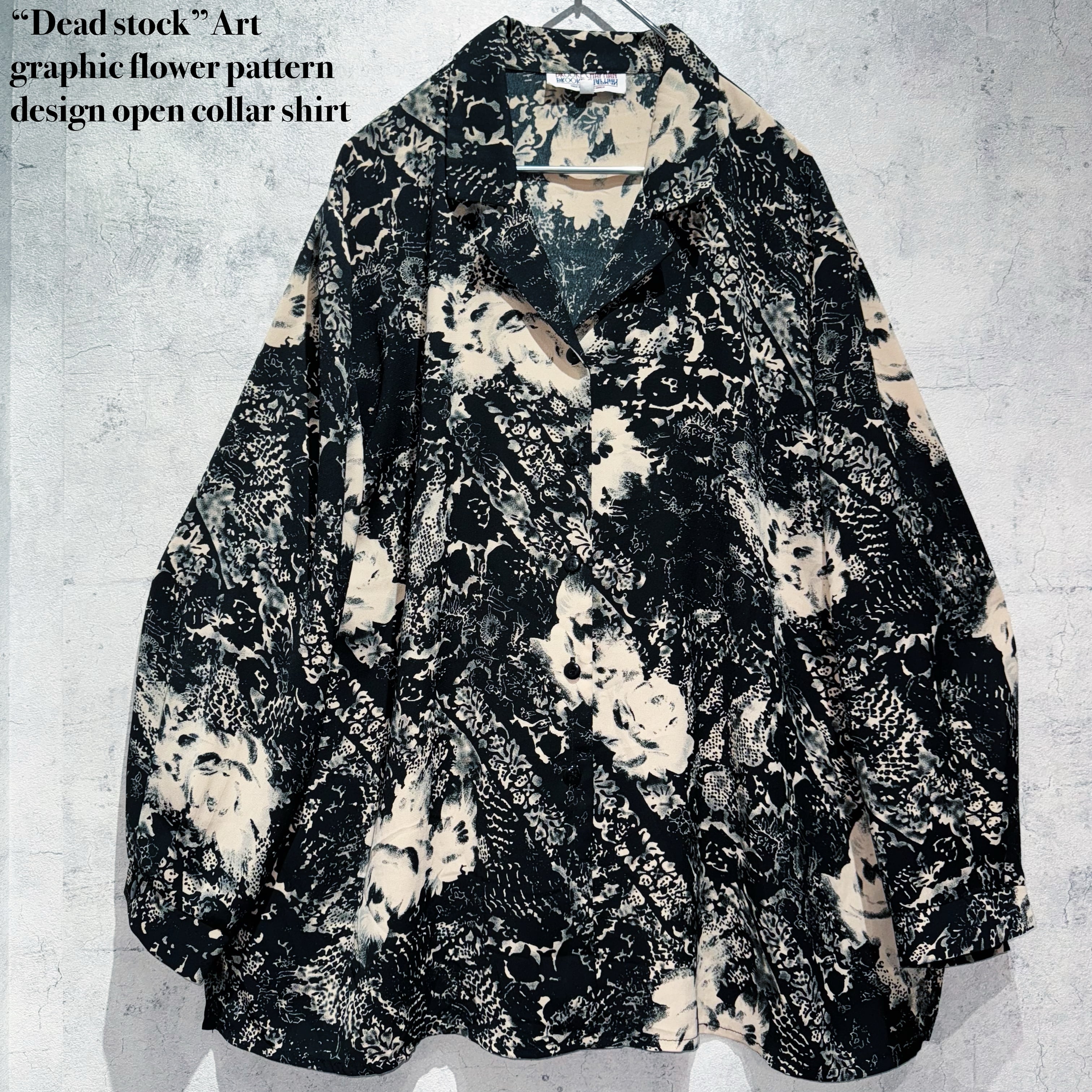 “Dead stock”Art graphic flower pattern design open collar shirt