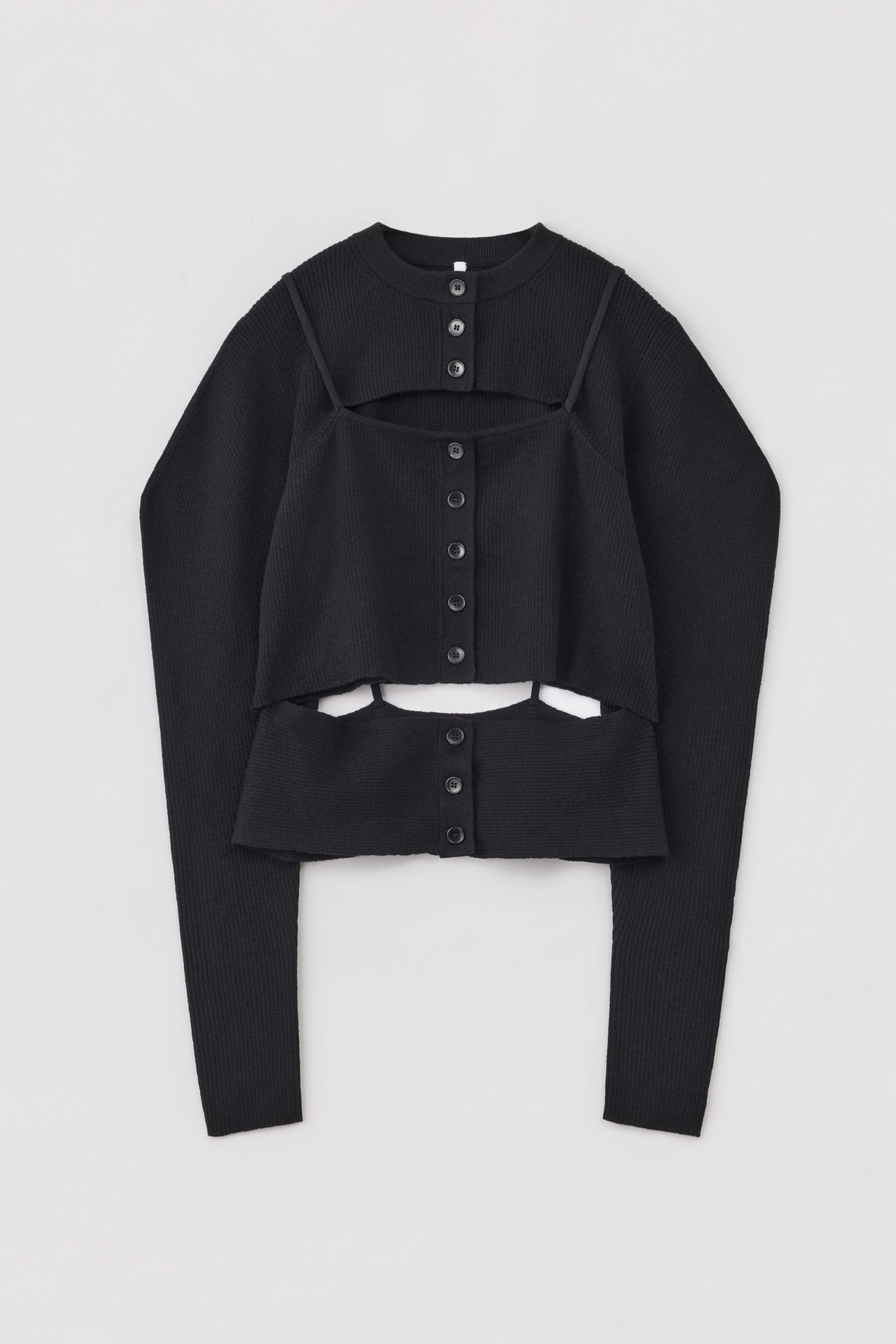 RIB LAYERED CARDIGAN 26AWAC-002 BLACK