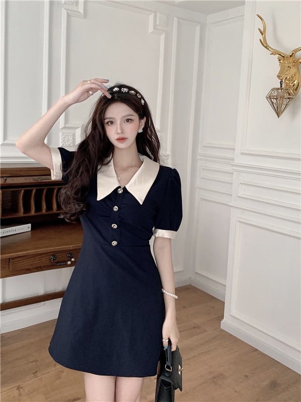 【新作】【送料無料】 女性のための 200 ポンドのプラスサイズのドレス夏のレトロな人形の襟ハイエンドのヘップバーン スタイルの優しい気質スリム ティー ブレーク ドレス 0249433043430