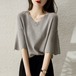 人気 夏 tシャツ Tシャツ アイスシルクtシャツ 半袖 レディース ゆったり Vネック 百掛け トップス 半袖 ワイシャツ 着痩せトップス ノースリーブ ロンt Tシャツカットソー オフィス スポー