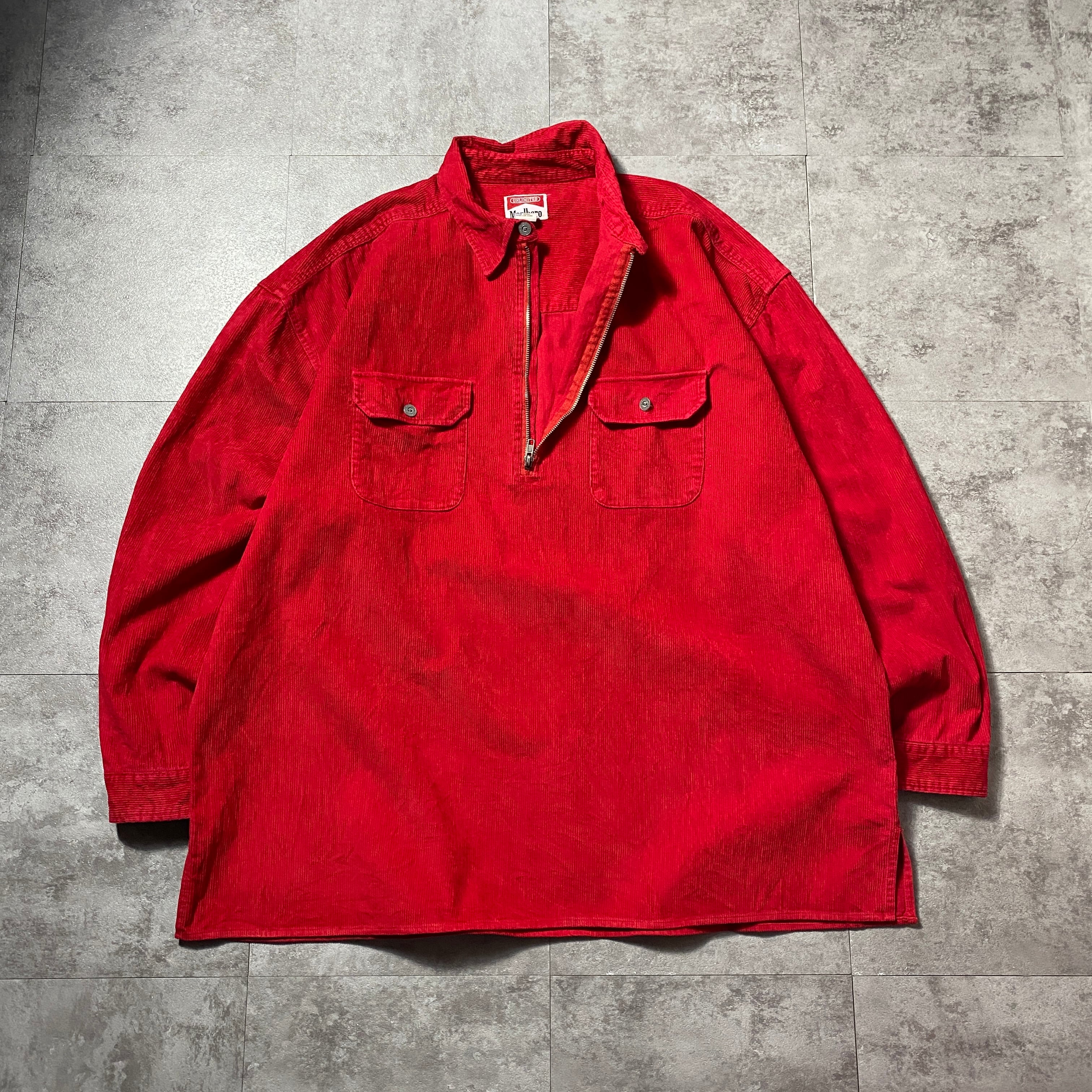 90's Marlboro マルボロ ハーフジップ コーデュロイ レッド 赤 プル