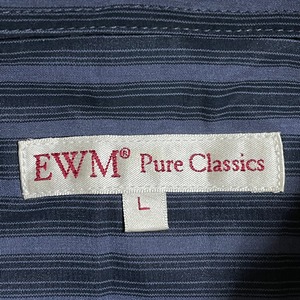 【EWM】ストライプシャツ  ポリシャツ 柄シャツ 長袖 L ビッグサイズ カジュアルシャツ US古着
