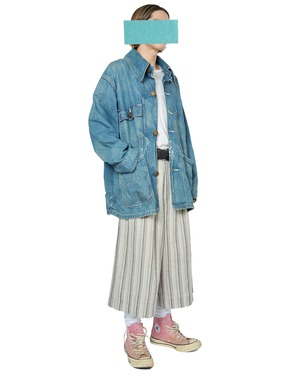 m's braque "CROPPED TUCKED BAGGY PANTS〔BEIGE/GRAY STRIPE〕"
