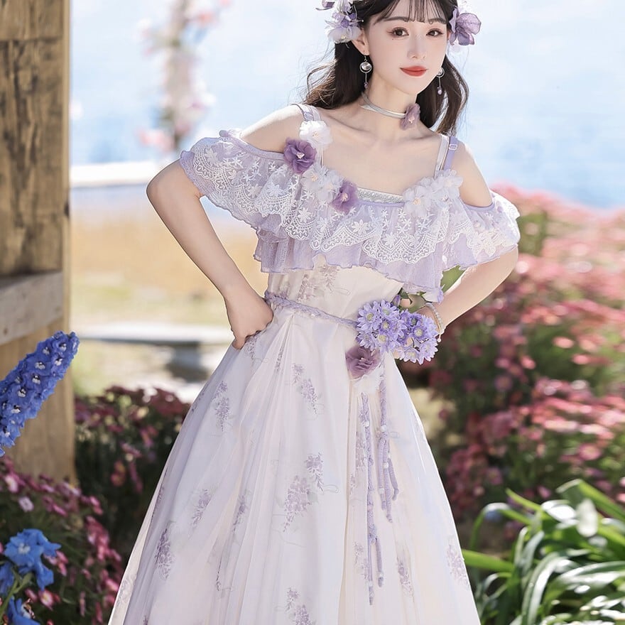 ロリータファッション ラベンダー花柄JSK ケープ付きセット | ロリィタ