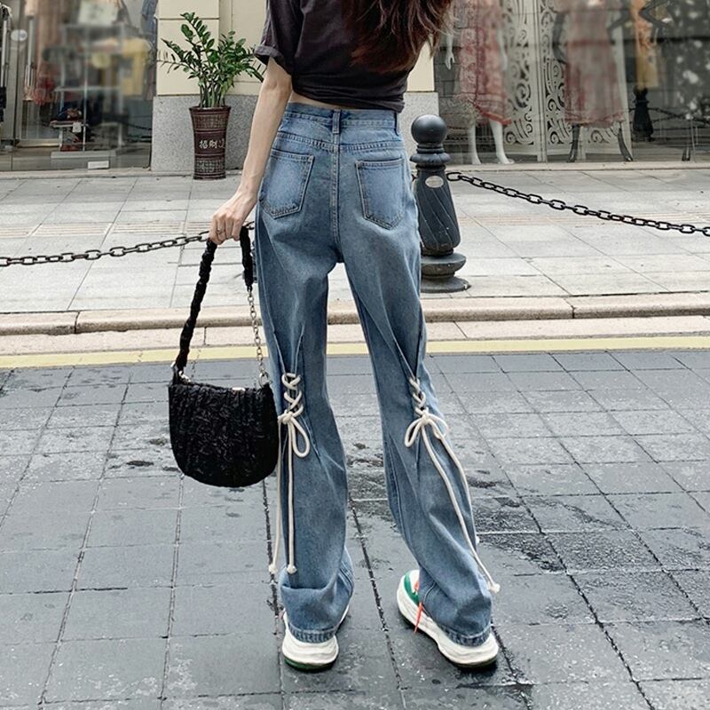 ジーンズ スプリングオータムハイウェストルーズパンツ 春物 秋物 試着室58846995814