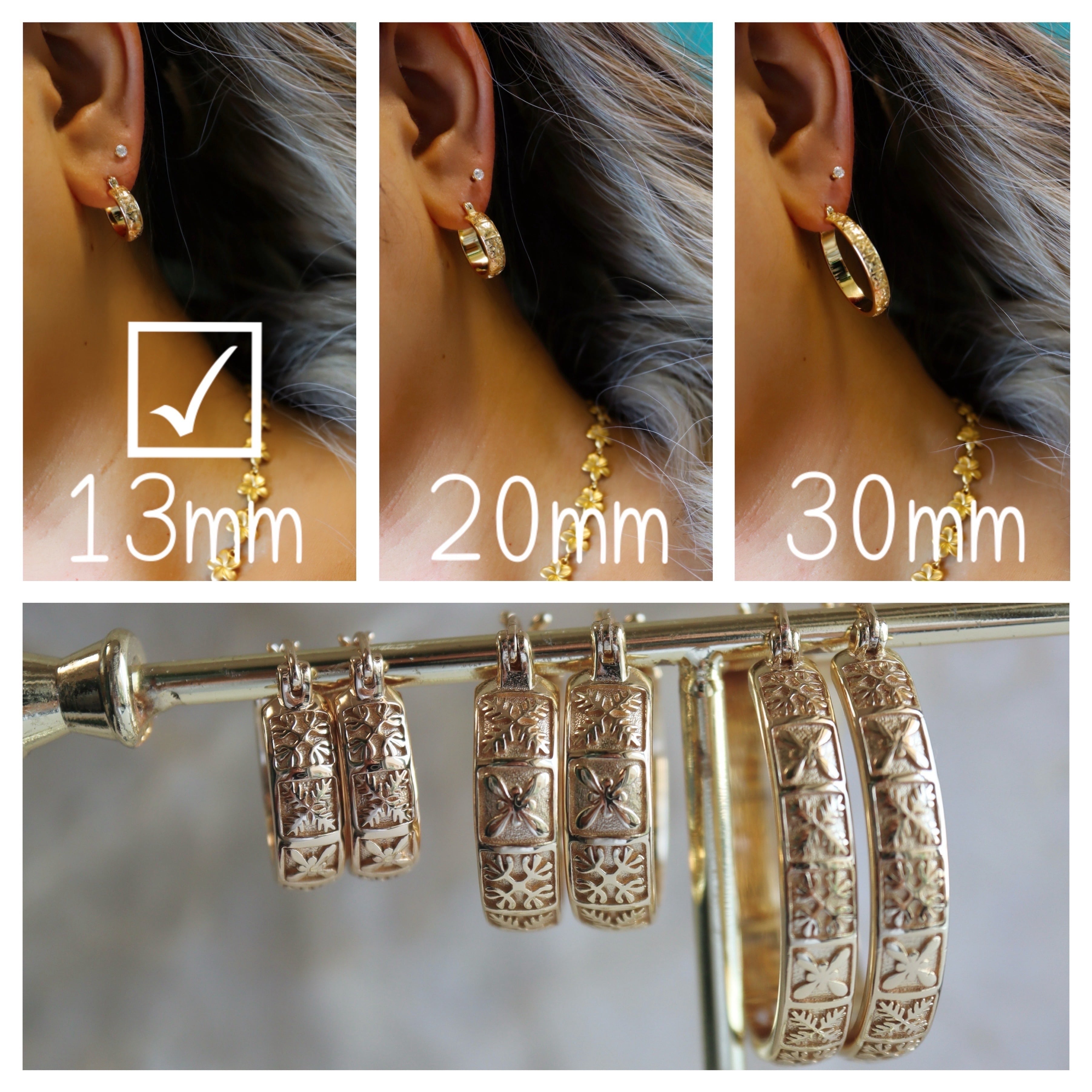 13mm Hawaiian quilt hoop earring Hawaiianjewelry(ハワイアン