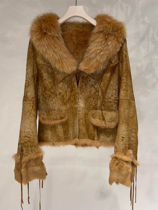 VINTAGE MOUTON FUR FRONT BOW JACKET
