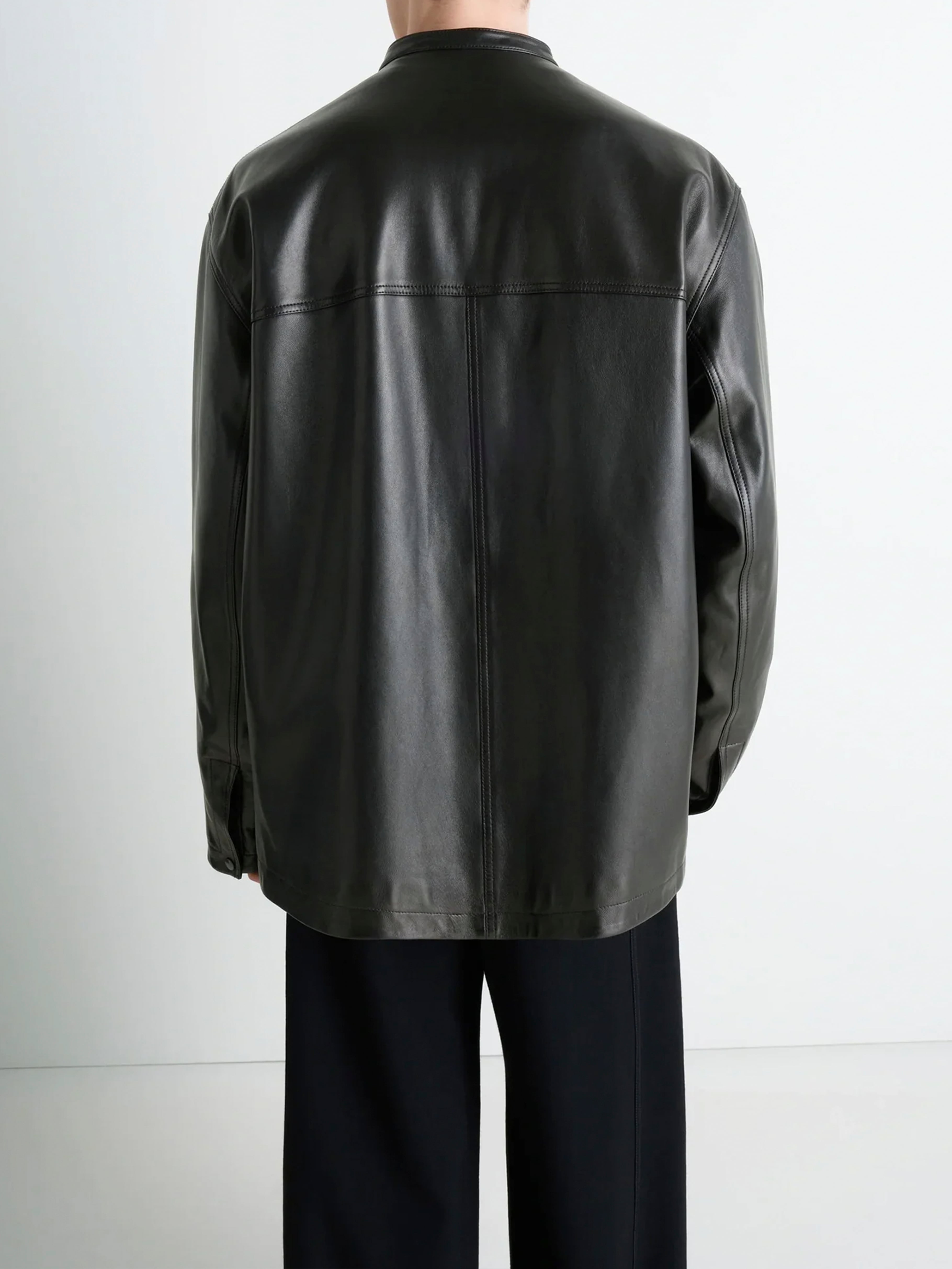 LEMAIRE LEATHER COLLARSTAND OVERSHIRT BLACK OV1028 LL0142 | BEST