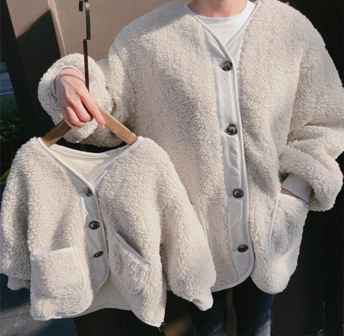 【即納】親子おそろい ふんわり裏起毛 ボアコート》》》》》》》》》》》》親子コーデ ボア コート