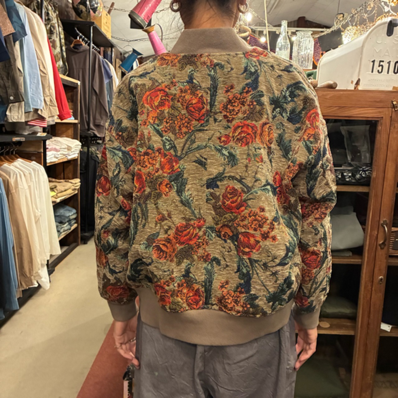 TISSU　ティシュ　ゴブランリブブルゾン　ベージュゴブラン　ゴブラン織り　花柄　ジップ　ジャケット　アウター　日本製