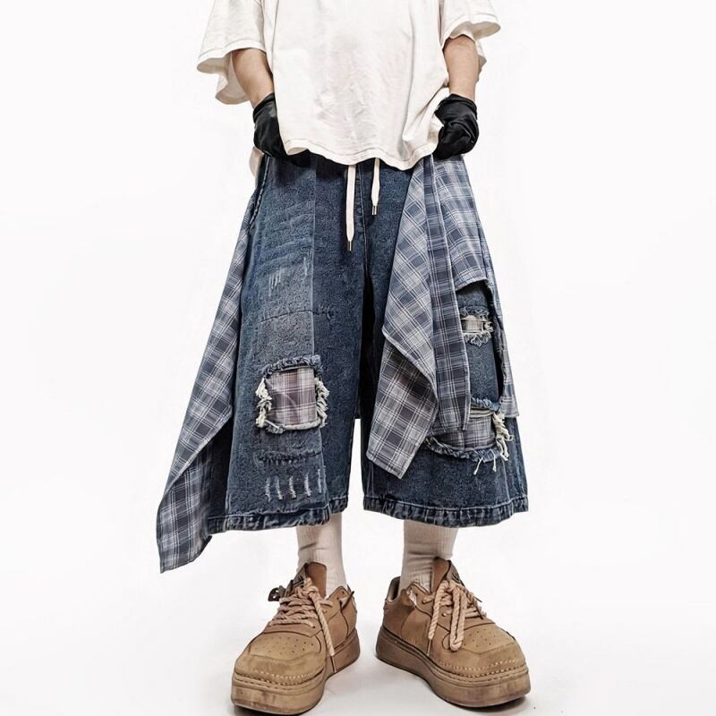 UUCSCCハイストリートワイドデニムブルーパンツ