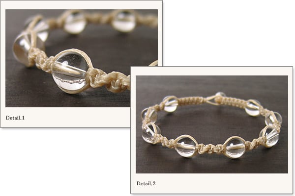 水晶8ミリ玉ナチュラルマクラメブレスレット