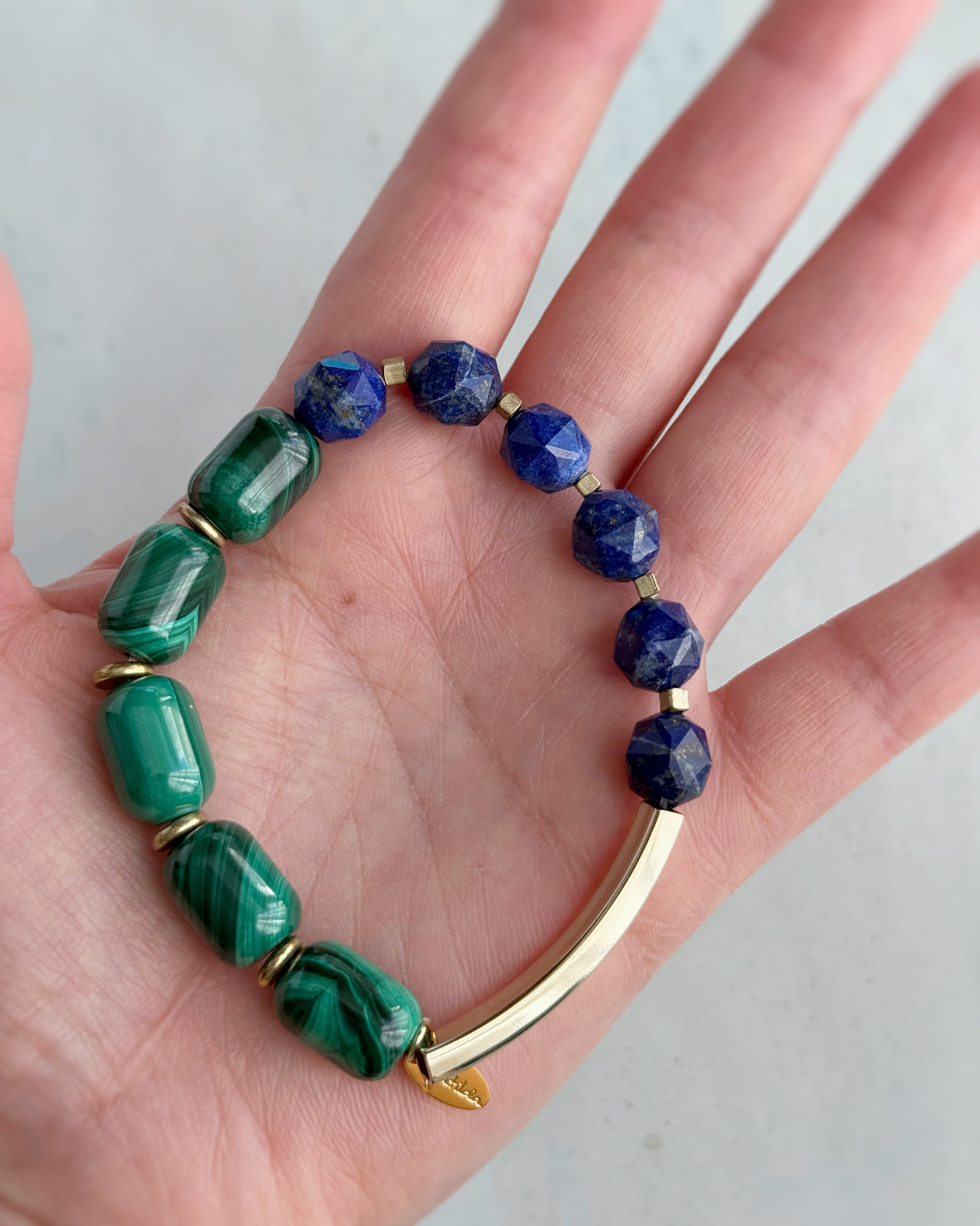 【再販】Tube & stone bracelet(マラカイト×ラピスラズリ)