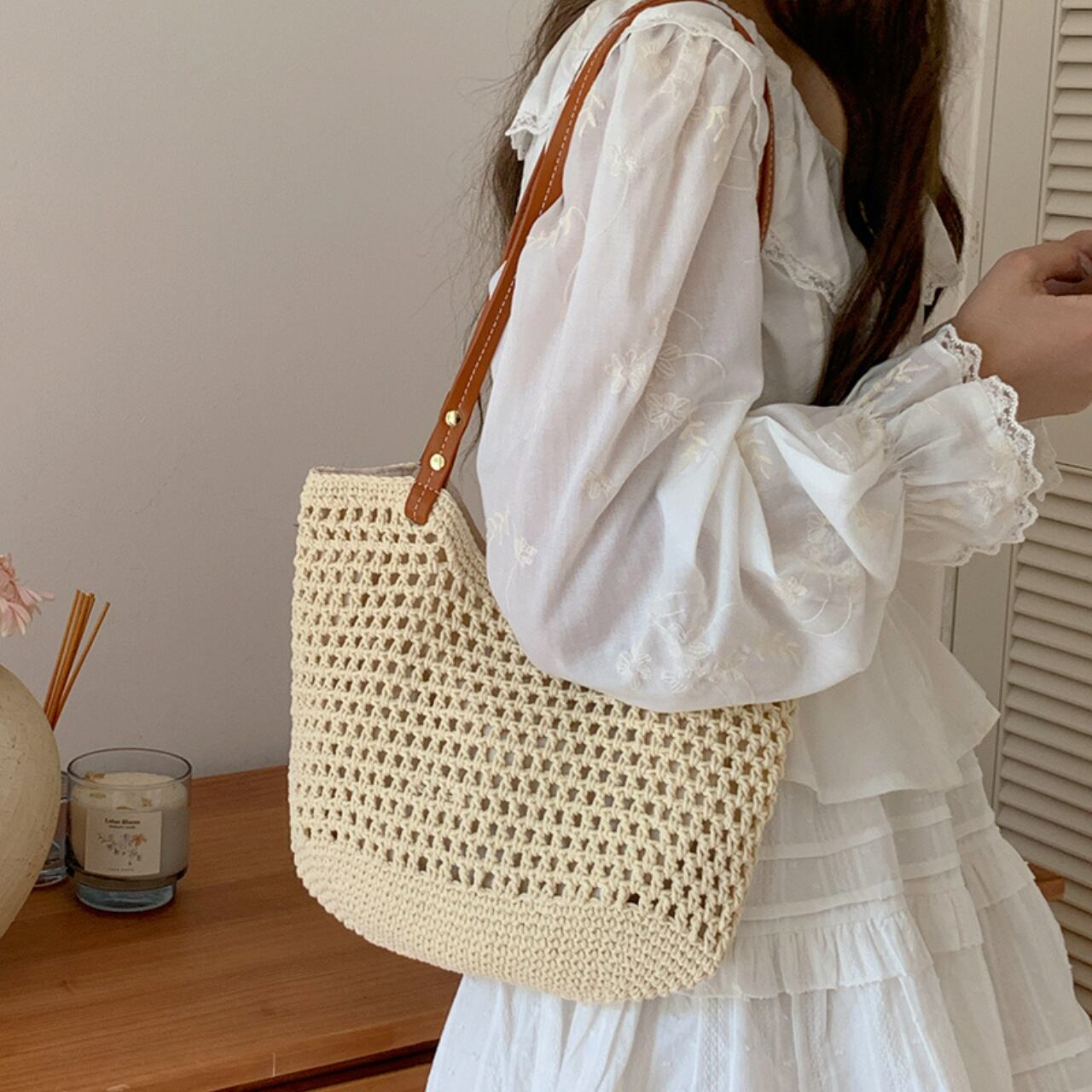 Natural Crochet Tote R0017