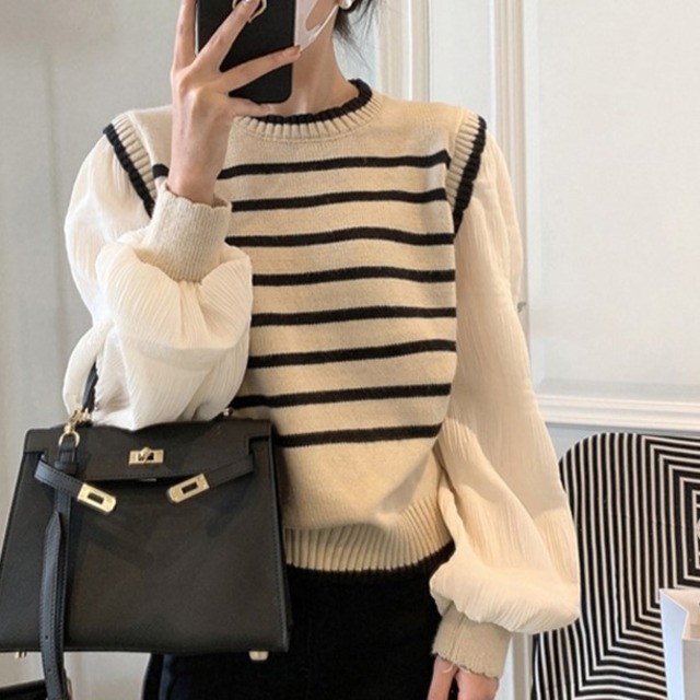 レイヤード風ボーダーニット　L0029