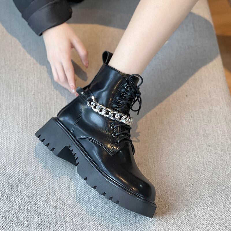 ブーツスプリングオータムレッドバックジッパーショートチェーン アンクル 靴 シューズ 春物 秋物 部族の婦人靴1059103733