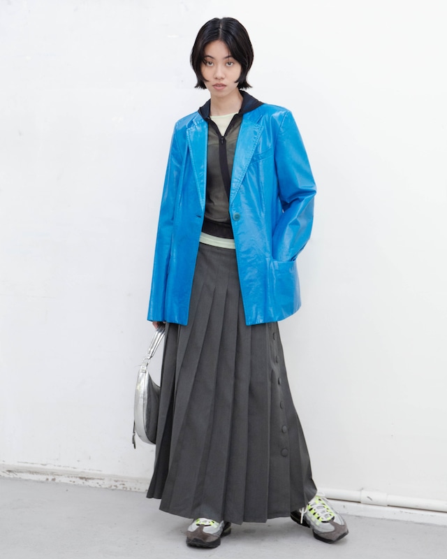 1990s DKNY - blue leather tailored jacket