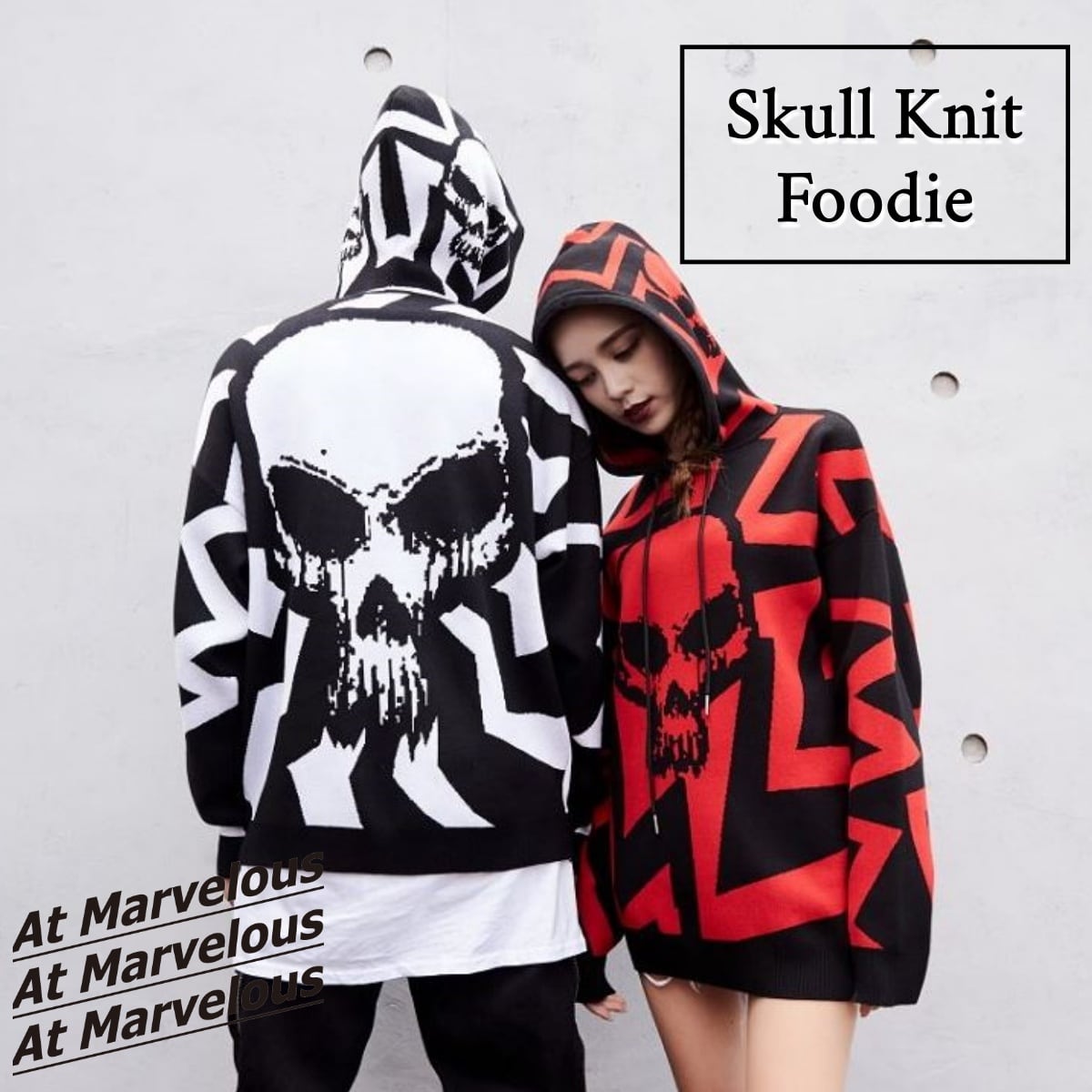 スカルニットジャガードフーディー メンズ パーカー セーター フード プルオーバー ドクロ ロック